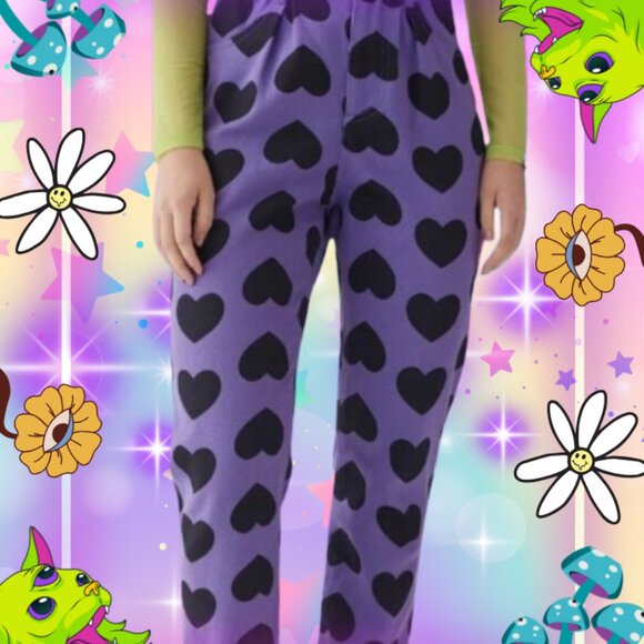 Lazy Oaf Denim - Rare Lazy Oaf Heart Burn Purple Stretchy Jeans With Black Hearts Size 26